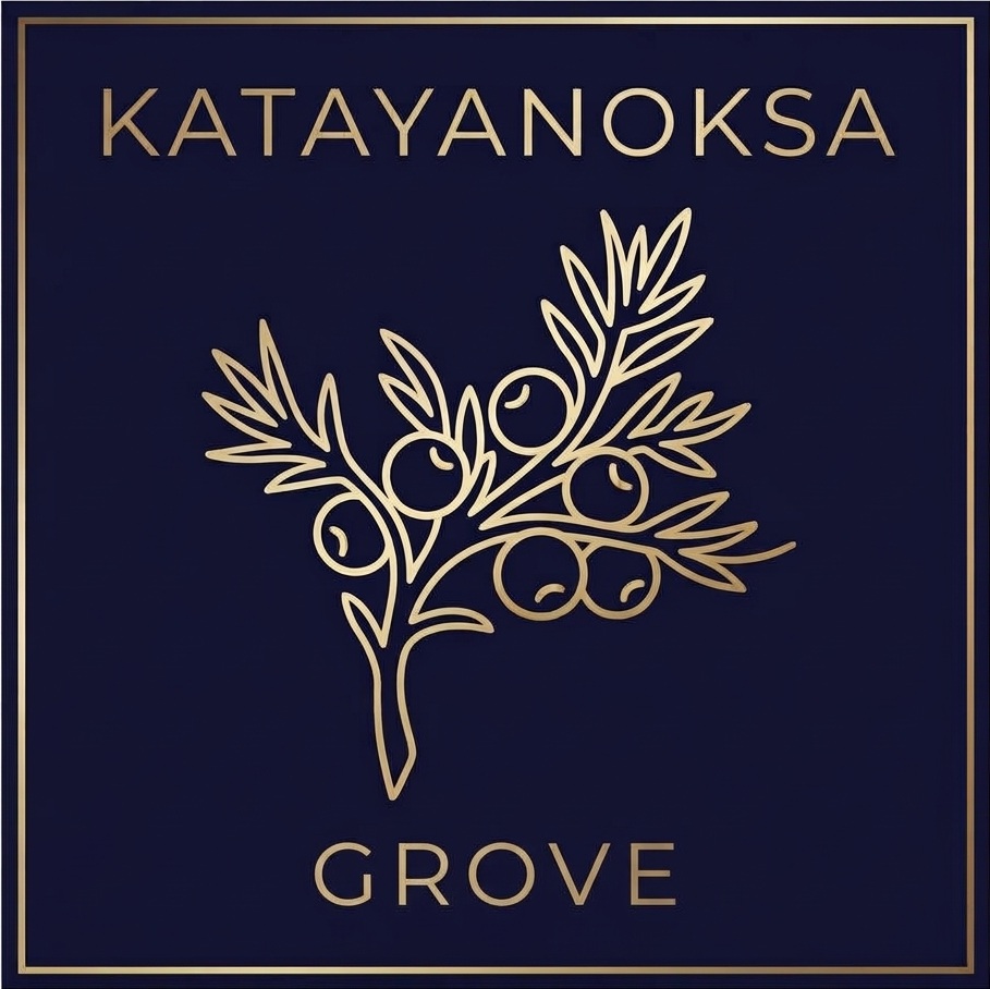 Katayanoksa Grove logo — gold olive branch on navy